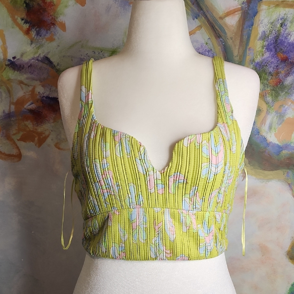 Zara Green Sleeveless Tank Top with Crop Fitted Bustier Style